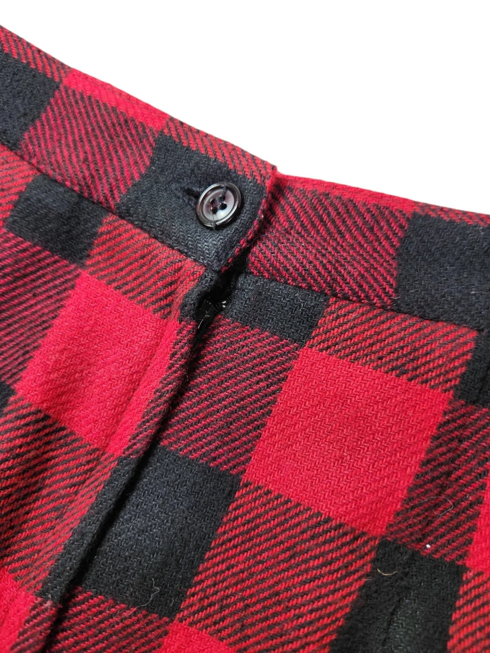 Vintage Red Black Buffalo Plaid Fringe Pencil Skirt Wool Blend 26